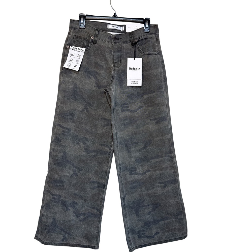 Refrain Los Angeles Wide‎ Legs Size 3/26 Luxe Denim Camo Print #35